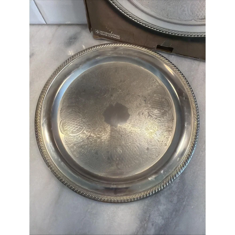 Vintage International Silver Co Silver Plated Serving Tray 15 In ES007